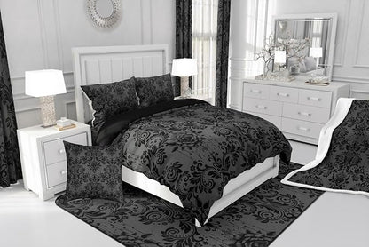 Feelyou Adults Gothic Comforter Set All Season Dark Olive Green Damask Bedding Set with 1 Pillow Cases Vintage Rose Microfiber Kids Twin Bedroom Decor Duvet Quilt Breathable Soft Lightweight