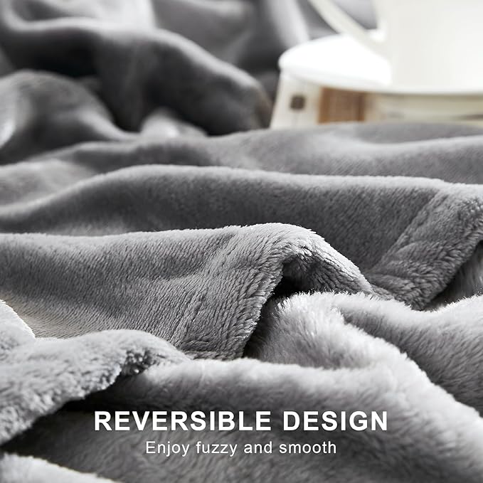Hansleep Fleece Queen Blanket for Bed Fleece Grey, Queen Size Super Soft Flannel Fuzzy Gray, Plush Cozy Blanket for All Seasons, Grey, Queen 90x90 Inches