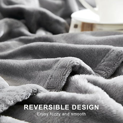 Hansleep Fleece Grey Throw XL Blanket, Super Soft Flannel Fuzzy Plush Cozy Blanket for All Seasons, Grey, Throw XL 50x70 Inches