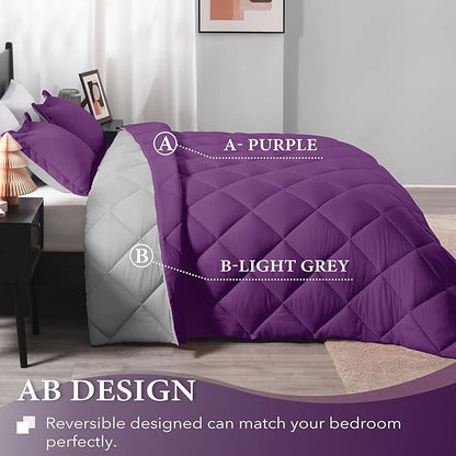 downluxe California King Comforter Set - Purple and Grey Cal King Comforter Set, Soft Bedding Sets for All Seasons - 3 Pieces - 1 Comforter (104"x96") and 2 Pillow Shams(20"x36")