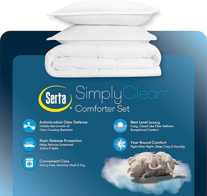 SERTA Simply Clean Ultra Soft Hypoallergenic Solid 3 Piece Comforter Set, King, Blush