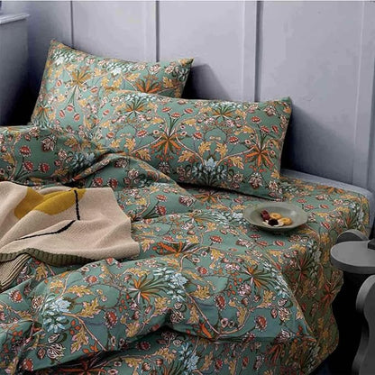 Bohemia Comforter Set Queen Size, Dark Green Vintage Floral Pattern Printed Bedding Sets - 3 Pcs Soft and Lightweight Duvet Bed in a Bag for Women Boho Bed Home Decor, 90x90 inch