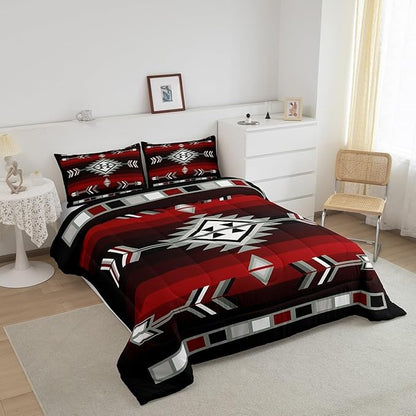 Erosebridal Rustic Western Bedding Sets King Southwestern Aztec Comforter Set for Men Boys,Farmhouse Bohemian Geometric Bedding Comforter Sets Exotic Ethnic American Native Quilt Duvet 3 Pcs