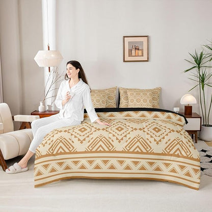Erosebridal Rustic Western Bed in A Bag 7 Pcs Southwestern Vintage Country Comforter Set for Kids Boys Girls Retro Brown Geometric Bedding Sets Twin Exotic Boho Aztec Sheet Set with Comforter