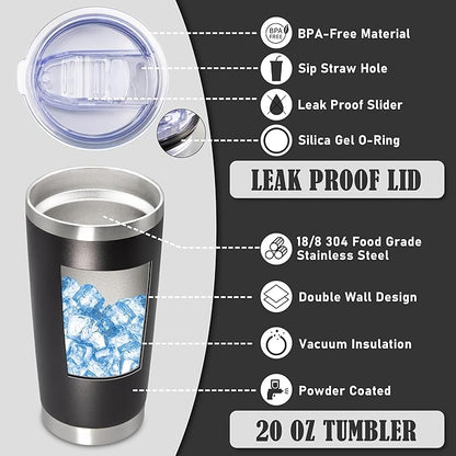 20 oz Tumbler Coffee Travel Tumblers Bulk with Lid Stainless Steel Double Wall Vacuum Insulated Mug Powder Coated Cups fit Car Cupholder for Hot and Cold - Black, 1Pack
