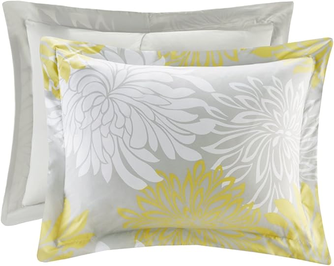 Comfort Spaces Enya Comforter Set-Modern Floral Design All Season Down Alternative Bedding, Matching Shams, Bedskirt, Decorative Pillows, Queen(90"x90"), Yellow
