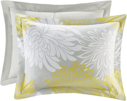 Comfort Spaces Enya Comforter Set-Modern Floral Design All Season Down Alternative Bedding, Matching Shams, Bedskirt, Decorative Pillows, Queen(90"x90"), Yellow
