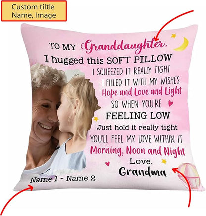 NAZENTI Personalized Granddaughter Pillow, Custom Photo Daughter Pillow, 14 Inch Square Throw Pillow, Polyester Fill, Pink, Solid Color, Christmas Theme, Plush, Indoor Use