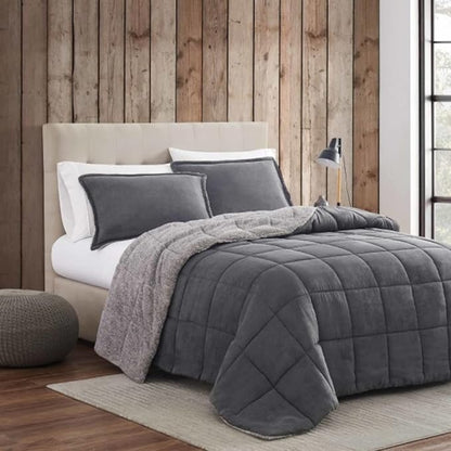 Eddie Bauer - King Comforter Set, Microsuede Bedding with Soft Sherpa Reverse, 3 Piece Bed Set with Matching Pillowcases (Sherwood Grey)