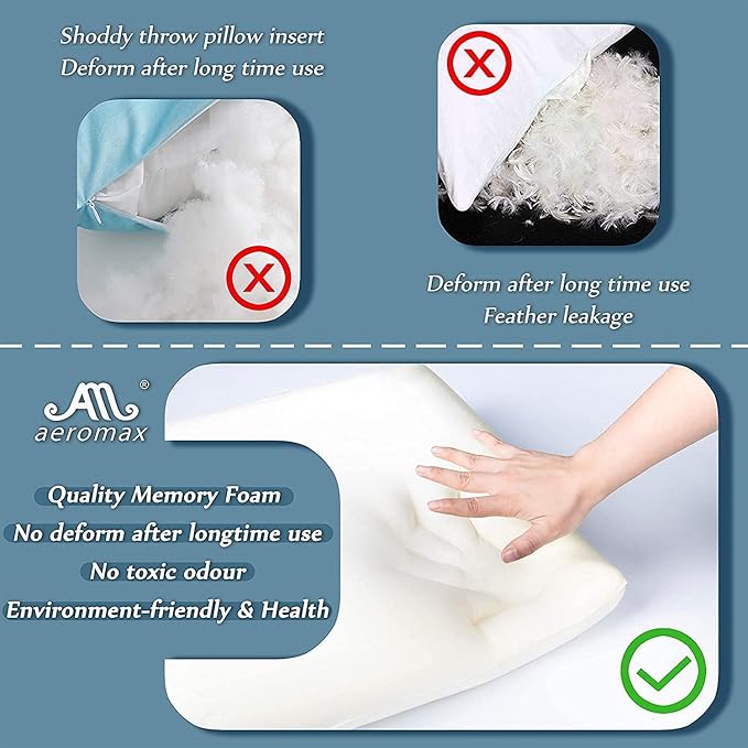 AM AEROMAX 22 ×22 Pillow Insert (Pack of 2) Memory Foam Throw Pillow Insert Sham Square for Decorative Cushion Bed Couch Sofa Without Deform After Longtime Use
