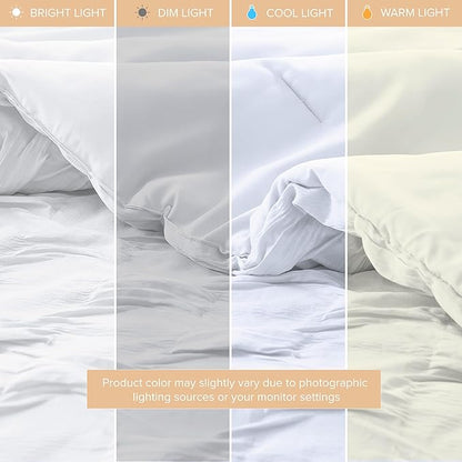 Comfort Spaces Comforter for Queen Size Bed, Ogee Ruched with Crinkle Texture, Breathable Comforter Set Queen, All Season Lightweight Bedding Set, Shams, Décor Pilow, Full/Queen White 4 Piece