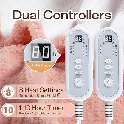 Queen Size Heated Electric Blanket, 84" x 90" Dual Control Fast Heating Sherpa Blanket, 8 Heating Levels & 10 Hours Auto Off, Machine Washable with ETL & FCC Certified, Pink