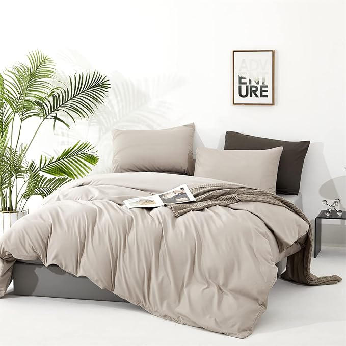 Luxlovery Beige Khaki Comforter Cal King Cream Bedding Set California King Oatmeal Solid Beige Coffee Blanket Quilts Soft Breathable Cream Taupe Comforter Set