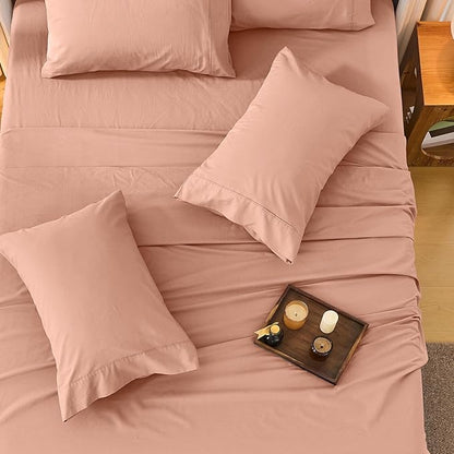 Bedlifes 100% French Linen Sheets King Size 18-24”Extra Deep Pocket 4-Piece Set Breathable & Moisture-Wicking,Soft & Durable Sheets for Thick Mattresses(Blush Pink)