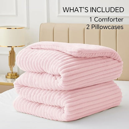 BEDELITE Fleece Full Comforter Set -Super Soft & Warm Fluffy Cherry Blossom Bedding, Luxury Fuzzy Heavy Bed Set for Winter with 2 Pillow Cases