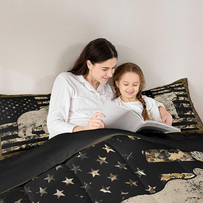 Feelyou Gray Bear Bedding Set Wild Animal Comforter Set for Kids Boys Girls Camo Tree Branches Comforter American Flag Quilt Set with 1 Pillowcase 2Pcs Bedding Toddler
