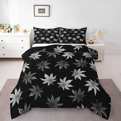Erosebridal Silver Leaves Comforter Set King, Leaves Bedding for Kids Boys Girls,Tropical Botanical Bedding Comforter Sets,Exotic Plant Down Comforter,Luxury Soft