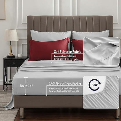 BEDELITE Twin XL Comforter Set 5 Pieces Bed in A Bag - Soft Microfiber Reversible Twin Extra Long Burgundy Bed Set with Comforters, Sheets, Pillowcase & Sham, Cozy Bedding Sets for College Dorm Room