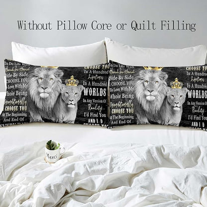 VIVIHOME 3PCS Lion Queen & Lion King Bedding, Black Duvet Cover, African Safari Wild Animal Comforter Quilt Cover, Bedroom Decor for Couples Gifts, Romantic Gifts for Him, I Choose You, 2 Pillowcases