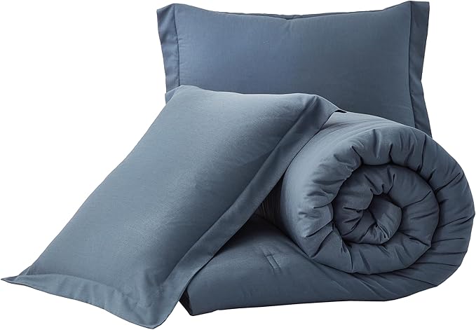 Chezmoi Collection Cliff 3-Piece Lightweight Cooling Comforter Set, Queen- Rayon Derived from Bamboo & Polyester Blended, Soft Breathable Bedding for Hot Sleepers, Steel Blue