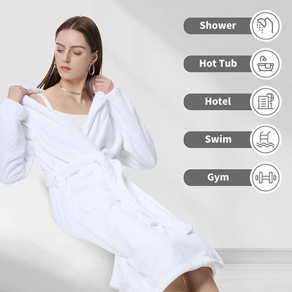 Women's Shawl Collar Bathrobe, Soft Long Towel Robes for Women - Super Absorbent Quick Dry yet Warm