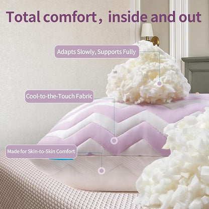 Dreamara Cooling Bed Pillows Queen Size Set of 4 – Adjustable Loft Shredded Memory Foam Pillows for Side, Back & Stomach Sleepers, Supportive & Breathable for Hot Sleepers (Mauve)