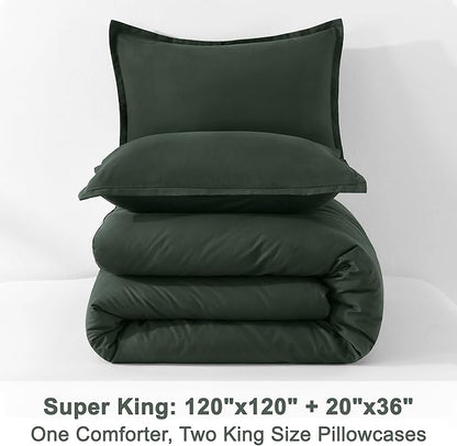 Litanika Forest Green Oversized King Comforters Super King Size, 3 Pieces Lightweight Solid Bedding Comforter Set, All Season Fluffy Bed Set (120x120In Comforter & 2 Pillowcases)