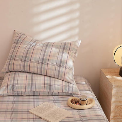 HighBuy Pink Blue Gingham Comforter Set Queen Modern Grid Plaid Bedding Comforter with 2 Pillowcases Soft Fluffy 3 Pieces Checkered Pattern Comforter Set Farmhouse Gingham Bedding Set