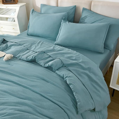 Litanika Super King Comforter Sets Grayish Teal - 7 Pieces Bed in a Bag Oversized King Bedding Comforter Sets, Solid Lightweight Bed Set with Comforter, Sheets, Pillowcases & Shams
