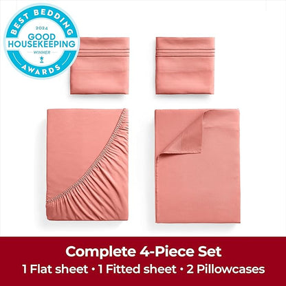 Mellanni Extra Deep Queen Sheets - 4 PC Iconic Collection Bedding - Hotel Luxury, Ultra Soft, Cooling Bed Sheets - Wrinkle, Fade, Stain Resistant (Queen, Coral)