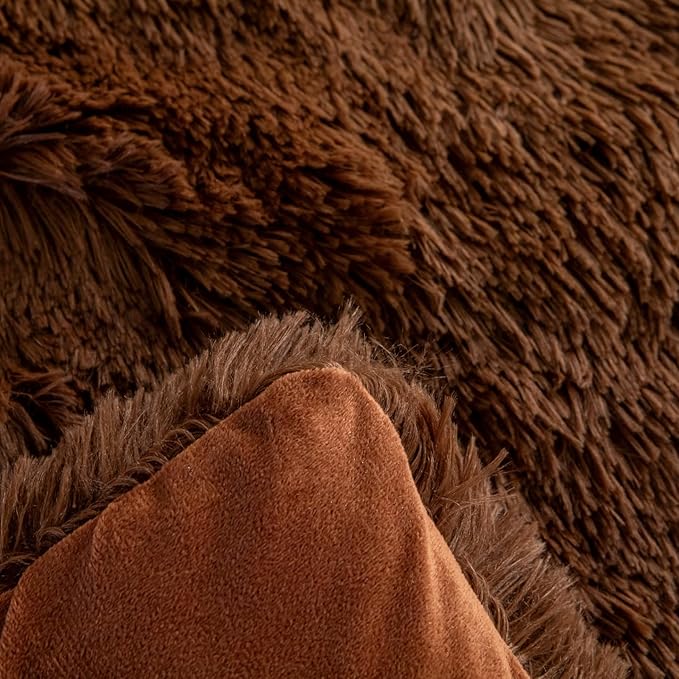 chovy Faux Fur Plush Coffee Comforter Sets Queen - Ultra Soft Shaggy Flannel Velvet Fluffy Fuzzy 3PC Bedding Set (Comforter x 1 Pillowcases x 2)