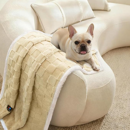 Luciphia Waterproof Dog Blanket for Small Dogs Washable Soft Sherpa Fleece Cat Blankets with 3D Jacquard Cozy Calming Reversible Couch Protector Furniture Protection for Pet, Beige White, 40x28 inch