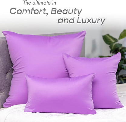 PILLOWY 18"x18" Throw Pillowcases (Cover Only) - 85/15 Nylon, Spandex - Luxurious, Silky, Stretchy & Soft - 1Pcs Solid Color - A Perfect Choice for Couch Chairs Sofa Bed Adult or Kids Bedroom, Purple