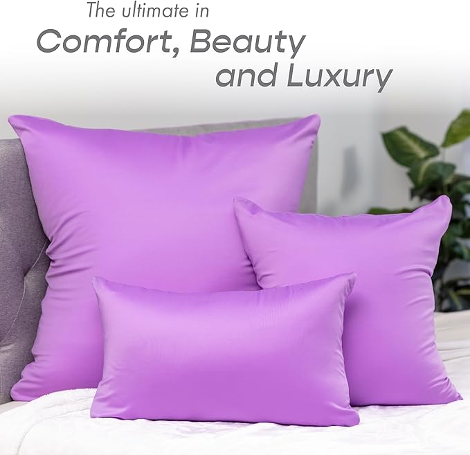 PILLOWY 26" x 26" Throw Pillow - Purple: 1 PCS Luxurious Premium Microbead Pillow with 85/15 Nylon/Spandex Fabric. Forever Fluffy, Outstanding Beauty & Support. Silky, Soft & Beyond Comfortable