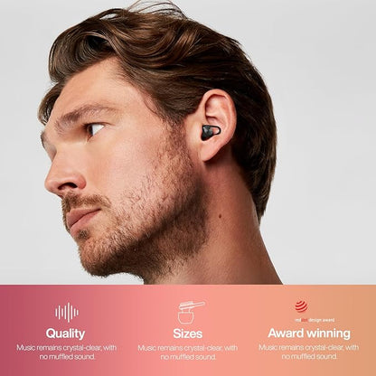 Hears One Ear Plugs for Noise Reduction - Patented Reusable Concert Earplugs, 20dB SNR Sound Reduction, Hypoallergenic for Musicians, Motorcycle and Sleeping with 4 tip Sizes - Silver Night
