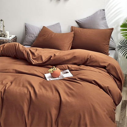 CLOTHKNOW Brown Queen Comforter Set Pumpkin Bedding Comforter Sets Soft Rust Comforter Caramel Queen Comforter with 2 x Pillow Cases