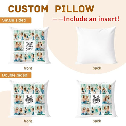 Custom Pillow with Insert, Personalized Throw Pillows with Picture Text - Double-Sided Printing | 5 Sizes & 10 Colors, Customized Pillow Photo Gifts for Girlfriend Boyfriend, Couple Gifts