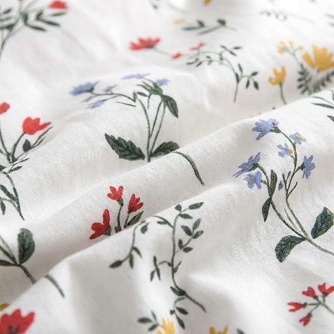 100% Cotton Comforter King Size Red and Yellow Floral Bedding Set Reversible Botanical Comforter Set 3 Pcs Cottagecore Soft Breathable Bedding Sets for All Season