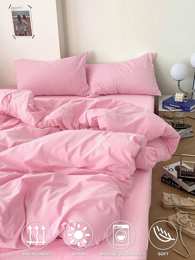Nanko Queen Size Comforter Set Pink, All Season Soft Reversible Down Alternative Quilted Duvet Insert, Thin Lightweight Bed Bedding Sets in a Bag, Modern Style for Women Men Teen,88 x 90 inch Plush