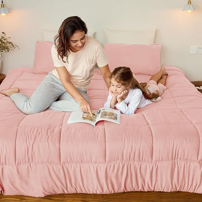 Exclusivo Mezcla Lightweight Summer Reversible Twin Size Comforter Set, Down Alternative Comforter with 1 Pillow Sham, Twin Size Bedding Set for All Seasons, Blush Pink/Light Grey