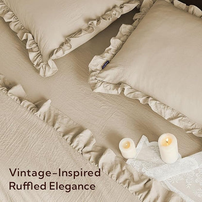 MR&HM Queen Comforter Set Linen, Comforter Set 7 Pieces for Girls Women, Shabby Chic Vintage Cottagecore Bed Sets Elegance Boho Bed in a Bag, Ultra-Soft & Fluffy Comforter for All Season