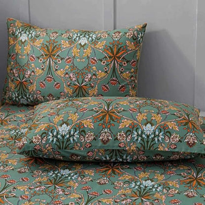 Bohemia Comforter Set King Size, Dark Green Vintage Floral Pattern Printed Bedding Sets - 3 Pcs Soft and Lightweight Duvet Bed in a Bag for Women Boho Bed Home Decor, 104x90 inch