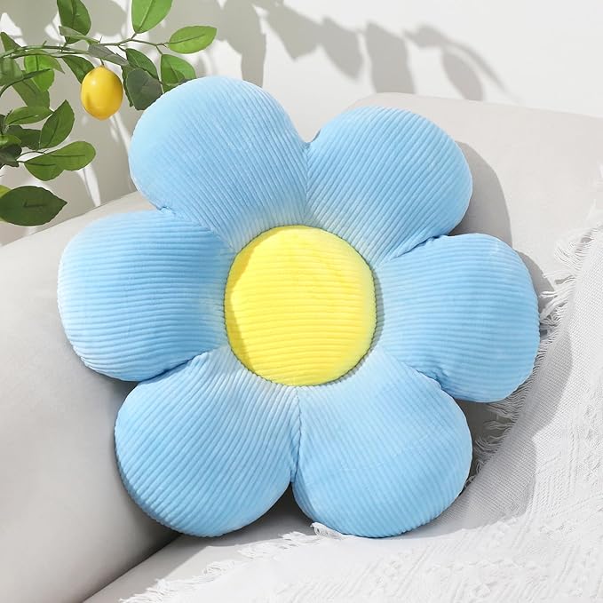 Six Petal Flower Pillow,Soft Flower Shaped Throw Pillows Cushion Seating for Home Decorative Cute Daisy Throw Pillow for Bed Sofa Couch (Blue,15.7'')