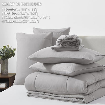 CozyLux Queen Size Comforter Sets French Grey, 7 Pieces Bed in a Bag, Grey Comforter Queen Size, All Season Bedding Sets with Stitch Quilted Comforter, Flat Sheet, Fitted Sheet, Pillowcases