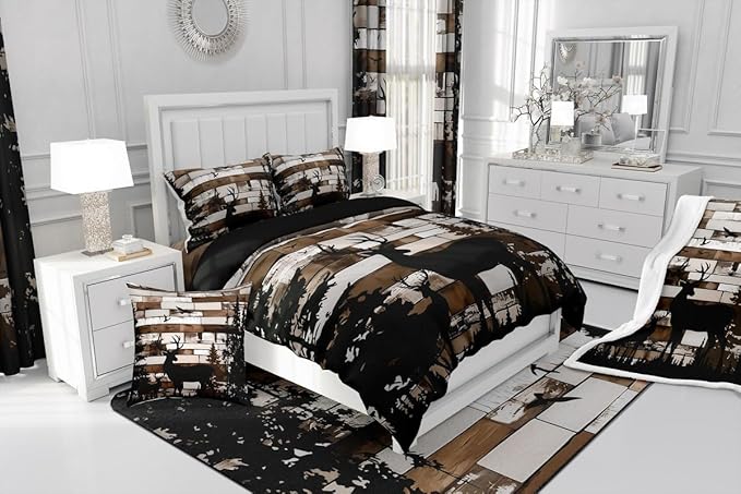 Feelyou Deer Hunting Bedding Set Wild Animal Comforter Set for Kids Boys Girls Rustic Farmhouse Comforter Retro Cabin Quilt Set Bedroom Collection 2Pcs Toddler Size