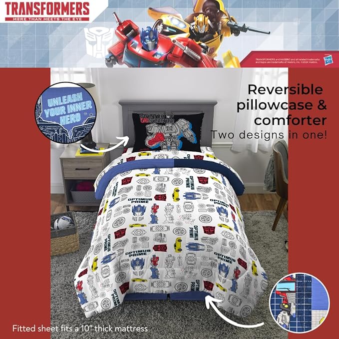 Transformers Optimus Prime Super Soft Comforter and Sheet Set with Sham, 4 Piece Twin Size, (Official Licensed Product) by Franco Collectibles