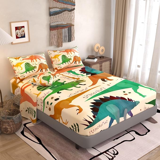 6 Pieces Dinosaur Comforter Sets,3D Pattern Brown Color,Decorative 6 Piece Bedding Sets with Comforter,Flat Sheet,Fitted Sheet,Throw Pillow Cover,Pillow Shams,Full Size