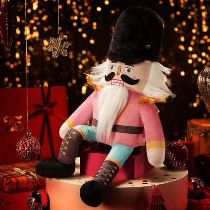 Phantoscope Nutcracker Christmas Throw Pillow Handcrafted Velvet Decorations Decor Pillow Family Kids Gift for Indoor Living Room Sofa Couch, Pink 9 x 24 Inches