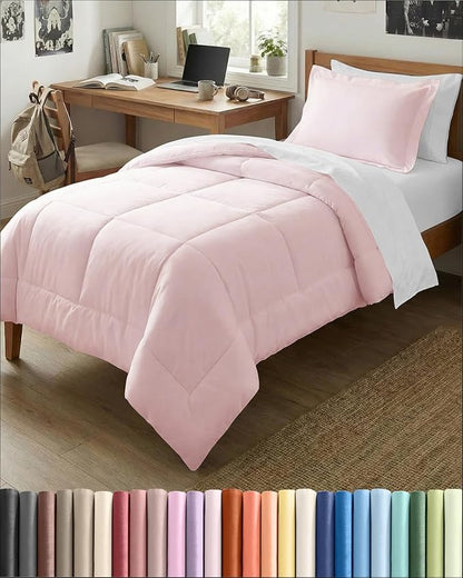 Twin Comforter Set - 2 Piece Bed Set for All Seasons - 1 Soft Quilted Comforter with Corner Tabs & 1 Pillow Sham - Comfy and Breathable - Premium Down Duvet Insert, Oeko-TEX - Twin Size, Lavender Pink