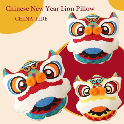 Chinese New Year 2026 Lion Pillow, Red Lion Head Throw Pillows Lion Dance Cushion New Year Decorations Cute Chinese Gifts for Friends(40x45cm)